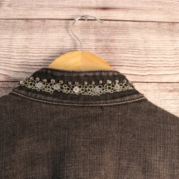 Chico's size 0 beaded embellishment black denim jacket - Picture 6 of 8